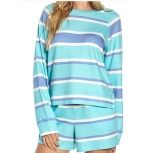 Wildfox Lounge Sweatshirt Womens XL Extra Large Blue Stripe Boxy Loose Sleep Top